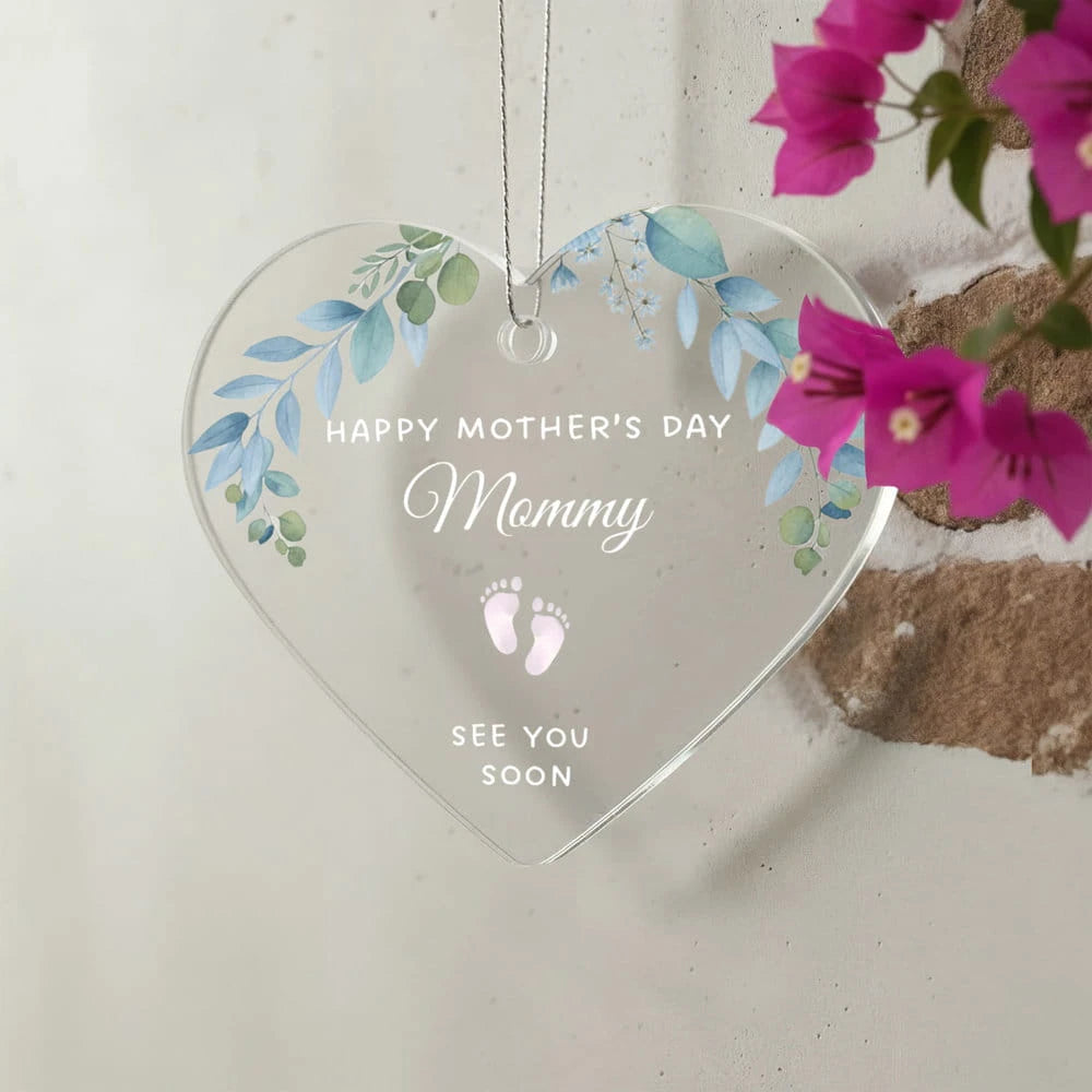 To A Mom To Be Acrylic Heart Ornament From Baby In The Womb See You Soon Display On The Wall