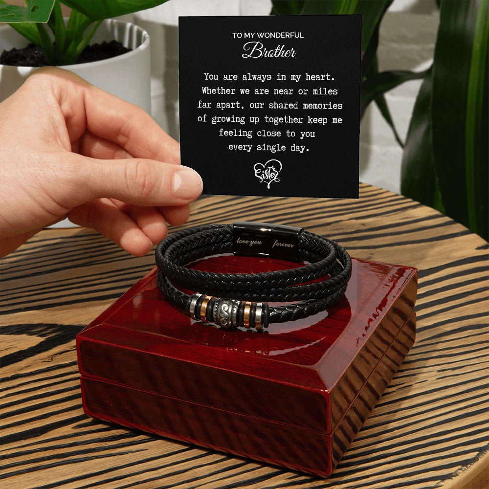 To My Brother Love You Forever Leather Bracelet From Sister In My Heart Message Card Jewelry Luxury Box