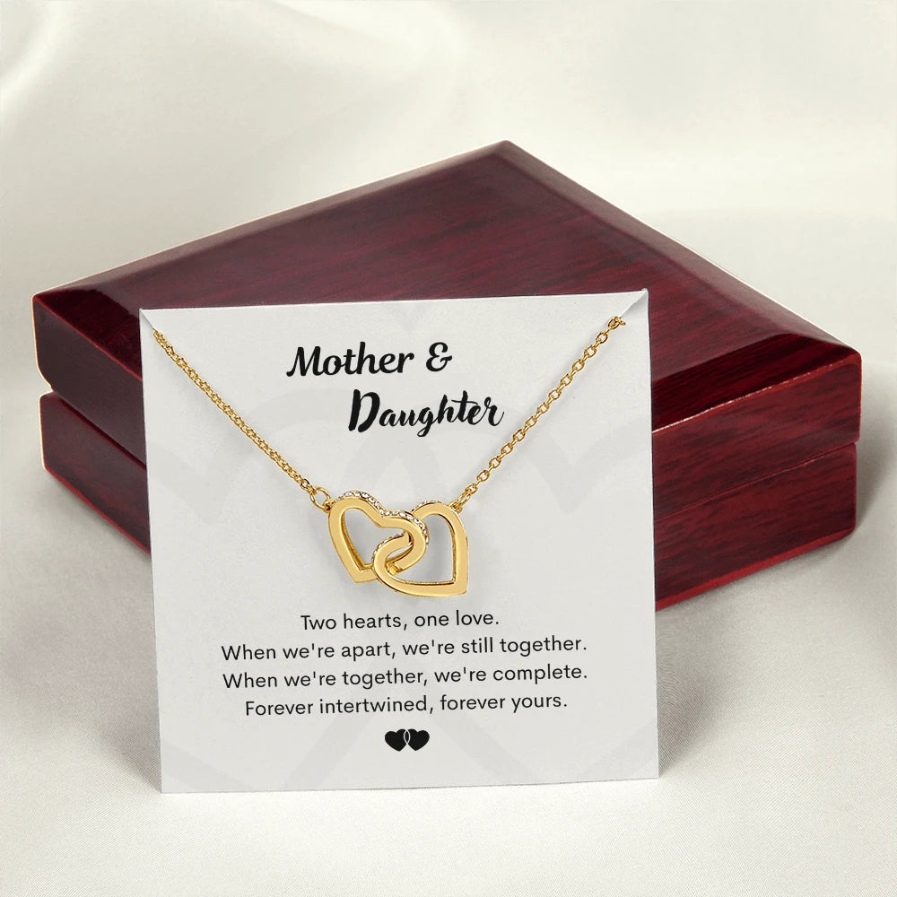 To My Mother or Daughter Interlocking Hearts Necklace From Mom or Daughter 18K Yellow Gold Luxury Box