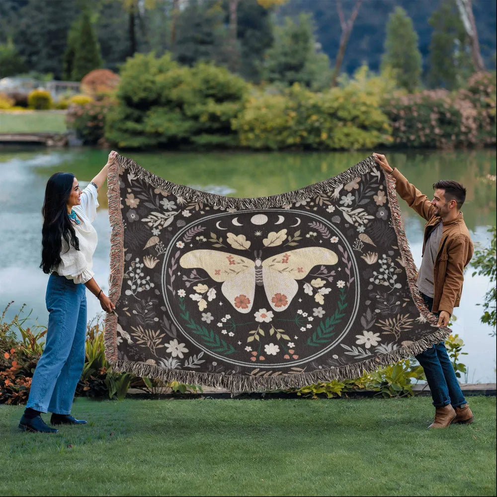 Vintage Butterfly and Flower Blanket 80x60 Landscape Cotton Woven Throw Blanket Display