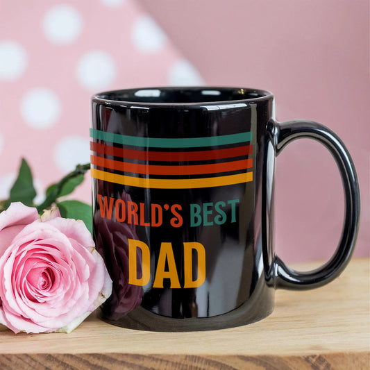 11 oz Black Ceramic Mug for Father Father's Day Gift Best Dad Showcase With Flowers