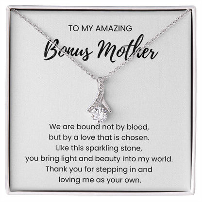 14K White Gold Alluring Beauty Necklace Sweetest Devotion Flower Bouquet Bundle For My Bonus Mom - We Are Bound Message Card Jewelry