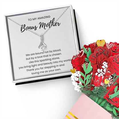 14K White Gold Alluring Beauty Necklace Sweetest Devotion Flower Bouquet Bundle With Standard Box For My Bonus Mom - We Are Bound Message Card Jewelry