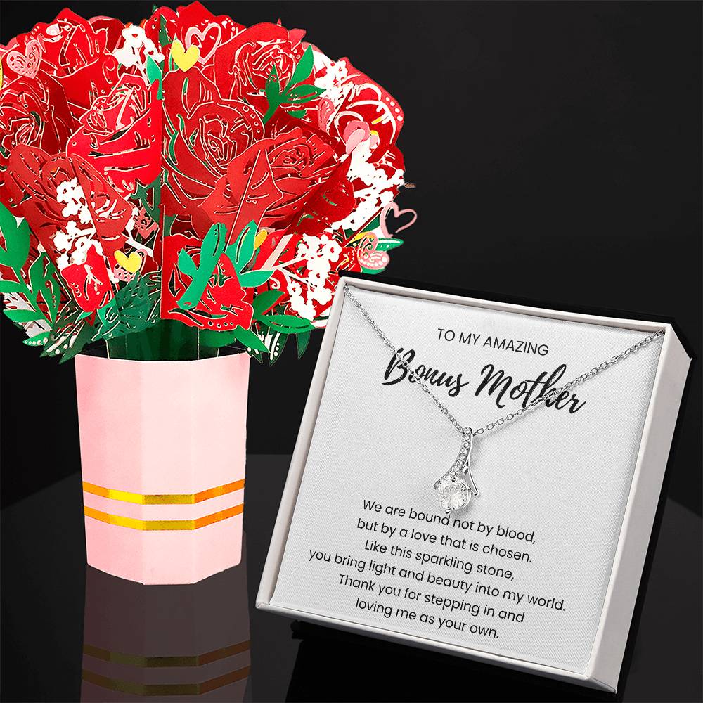 14K White Gold Alluring Beauty Necklace Sweetest Devotion Flower Bouquet Bundle With Standard Box For My Bonus Mom - We Are Bound Message Card Jewelry Display