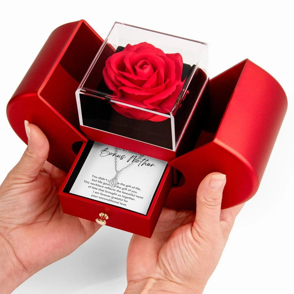 14K White Gold Alluring Beauty Necklace With Red Heart Box For Bonus Mom - Forever Grateful