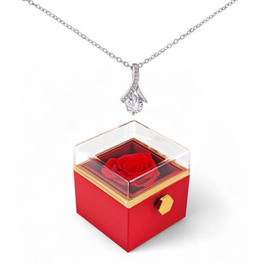 14K White Gold Alluring Beauty Necklace With Rotating Rose Gift Box For Her