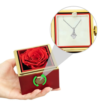 14K White Gold Alluring Beauty Necklace With Rotating Rose Gift Box For Her Use Guide
