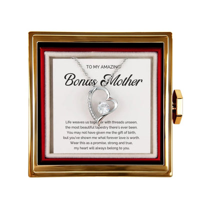 14K White Gold Forever Love Necklace With Rotating Rose Gift Box For Bonus Mom - A Promise