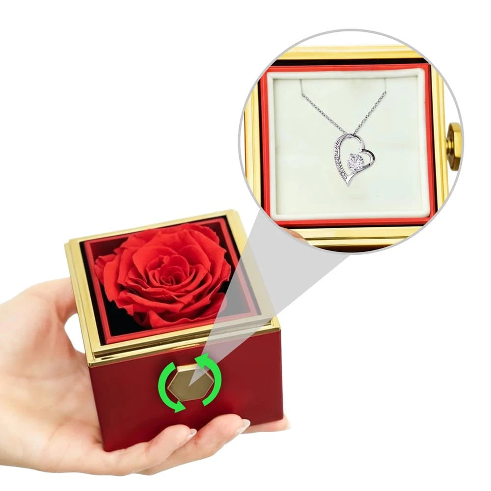 14K White Gold Forever Love Necklace With Rotating Rose Gift Box For Her Use Guide