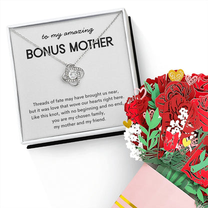 14K White Gold Love Knot Necklace Sweetest Devotion Flower Bouquet Bundle With Standard Box For My Bonus Mom My Chosen Family Message Card Jewelry