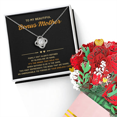 14K White Gold Love Knot Necklace Sweetest Devotion Flower Bouquet Bundle With Standard Box For My Bonus Mom Your Endless Care Message Card Jewelry