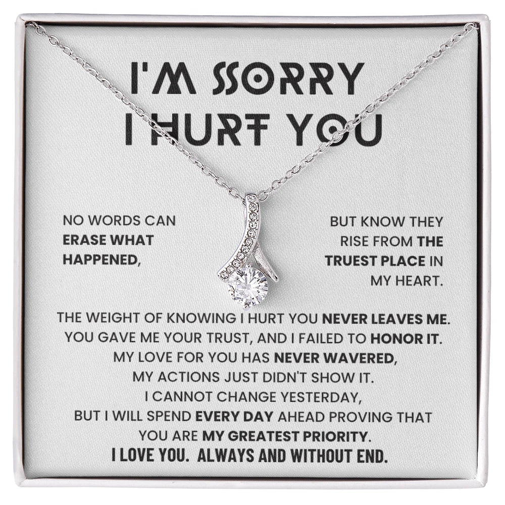 14k White Gold Alluring Beauty Necklace Apology Gifts for Her I'm Sorry Message Card Jewelry