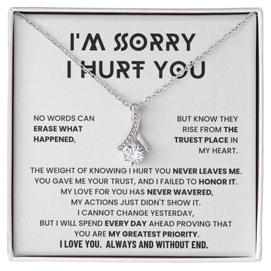 14k White Gold Alluring Beauty Necklace Apology Gifts for Her I'm Sorry Message Card Jewelry