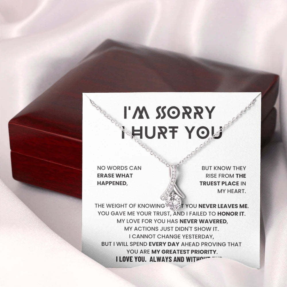 14k White Gold Alluring Beauty Necklace Apology Gifts for Her I'm Sorry Message Card Jewelry Luxury Box