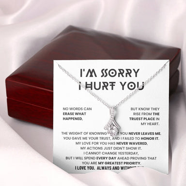 14k White Gold Alluring Beauty Necklace Apology Gifts for Her I'm Sorry Message Card Jewelry Luxury Box