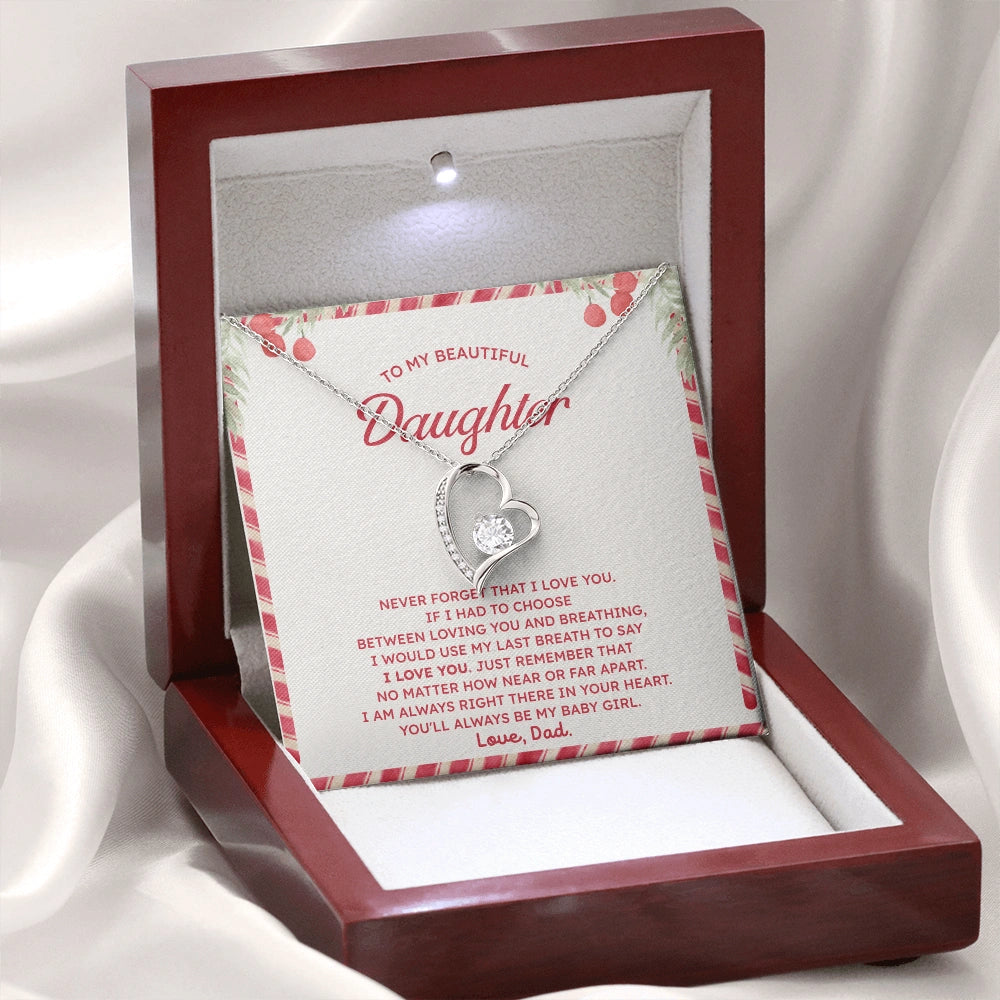 14k White Gold Forever Love Necklace for Daughter from Dad I Love You Christmas Necklace Gift for Daughter Luxury Box