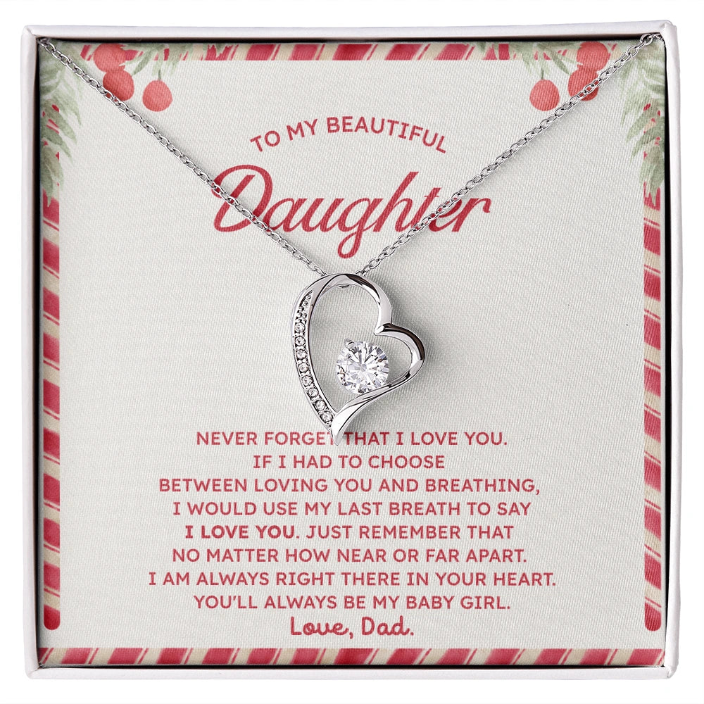14k White Gold Forever Love Necklace for Daughter from Dad I Love You Christmas Necklace Gift for Daughter Message Card Jewelry