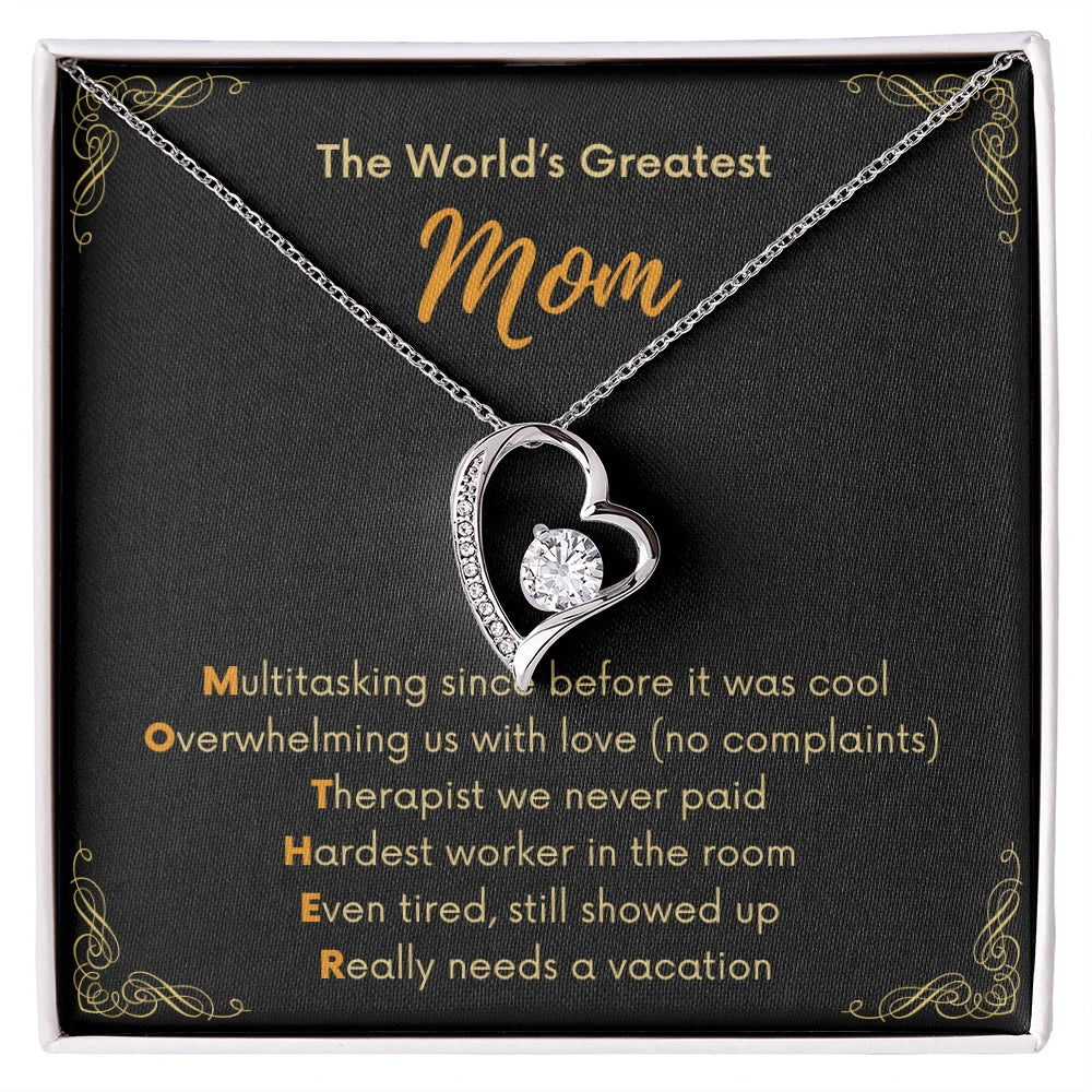 14k White Gold Forever Love Necklace for Mom Mother's Day Gift Message Card Jewelry