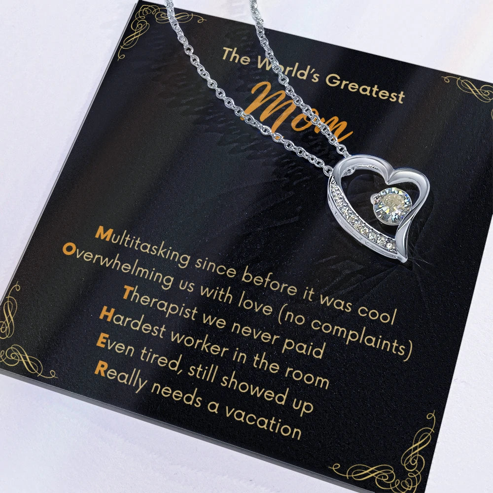 14k White Gold Forever Love Necklace for Mom Mother's Day Gift Message Card Jewelry Showcase