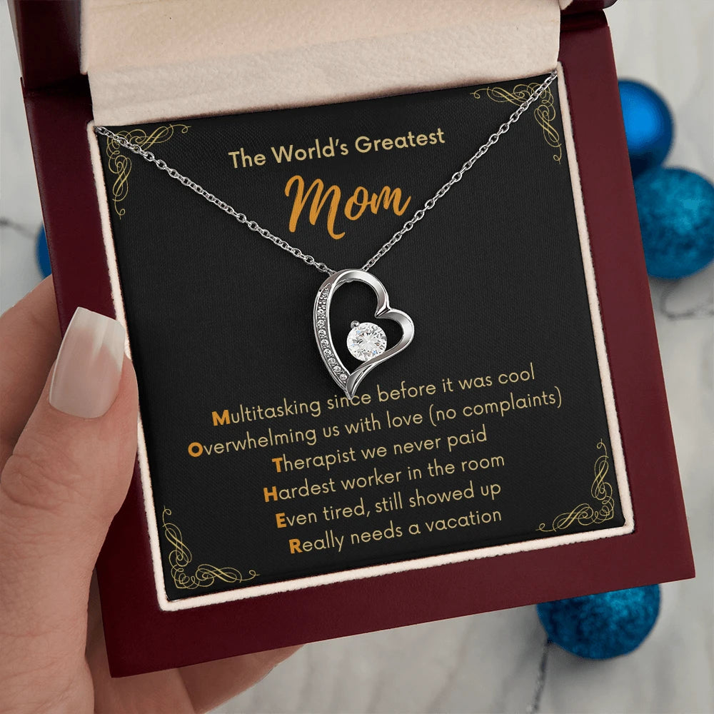 14k White Gold Forever Love Necklace for Mom Mother's Day Gift Message Card Jewelry With Luxury Box