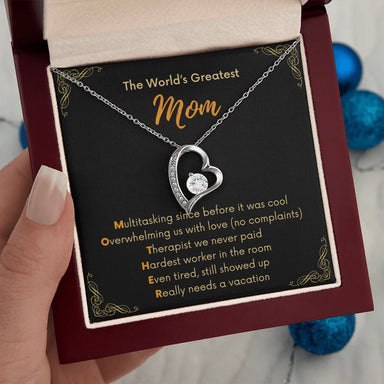 14k White Gold Forever Love Necklace for Mom Mother's Day Gift Message Card Jewelry With Luxury Box