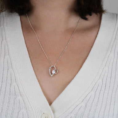 14k White Gold Forever Love Necklace for daughter from Dad Forever Always Showcase On Neck