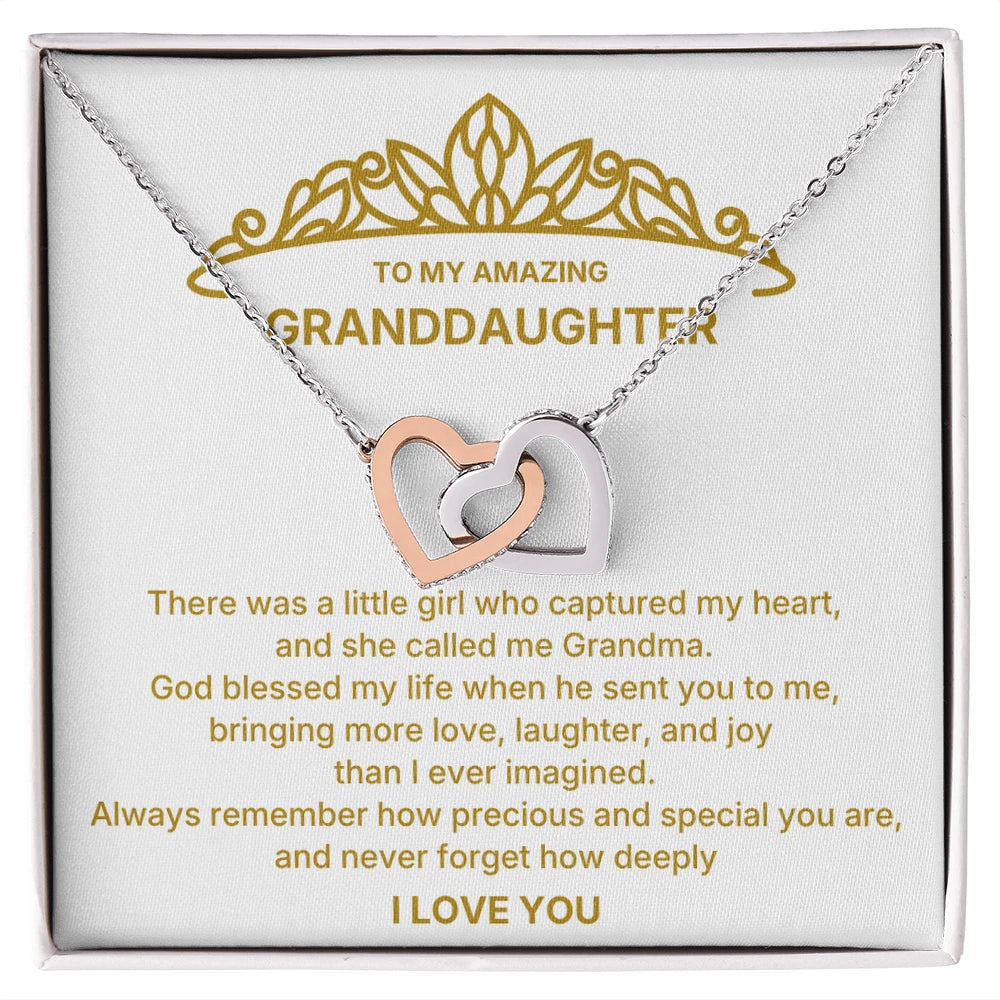 14k White Gold Interlocking Hearts Necklace for My Granddaughter I Love You Message Card Jewelry