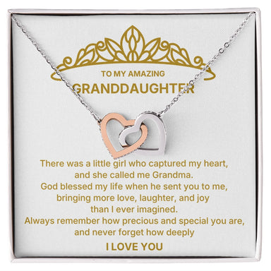 14k White Gold Interlocking Hearts Necklace for My Granddaughter I Love You Message Card Jewelry