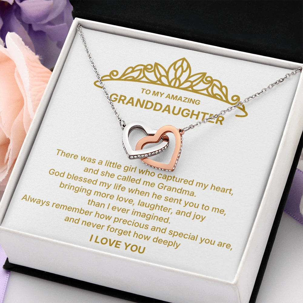 14k White Gold Interlocking Hearts Necklace for My Granddaughter I Love You Message Card Jewelry Standard Box