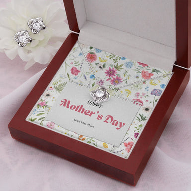 14k White Gold Love Knot Necklace Earring Set For Mom Happy Mother's Day Luxury Box
