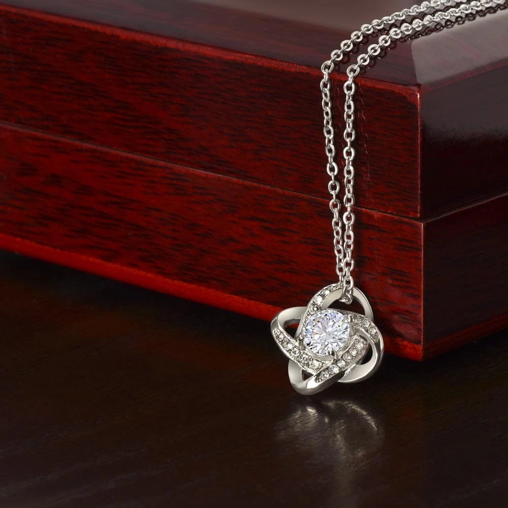 14k White Gold Love Knot Necklace Gift For Her Luxury Box
