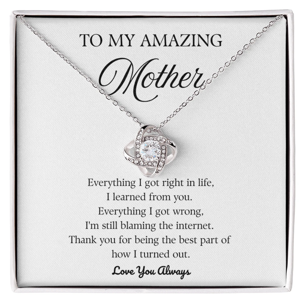 14k White Gold Love Knot Necklace for Mom Mother's Day Gift Thank You