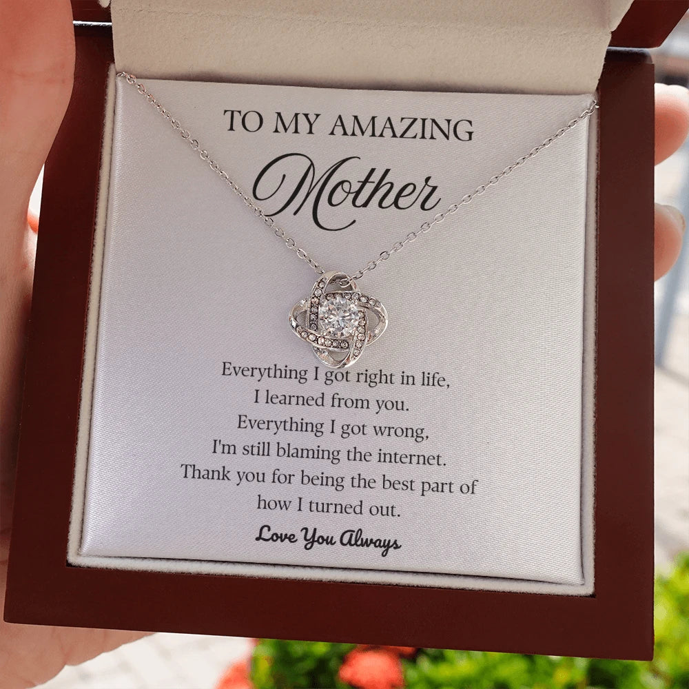 14k White Gold Love Knot Necklace for Mom Mother's Day Gift Thank You With Luxury Box