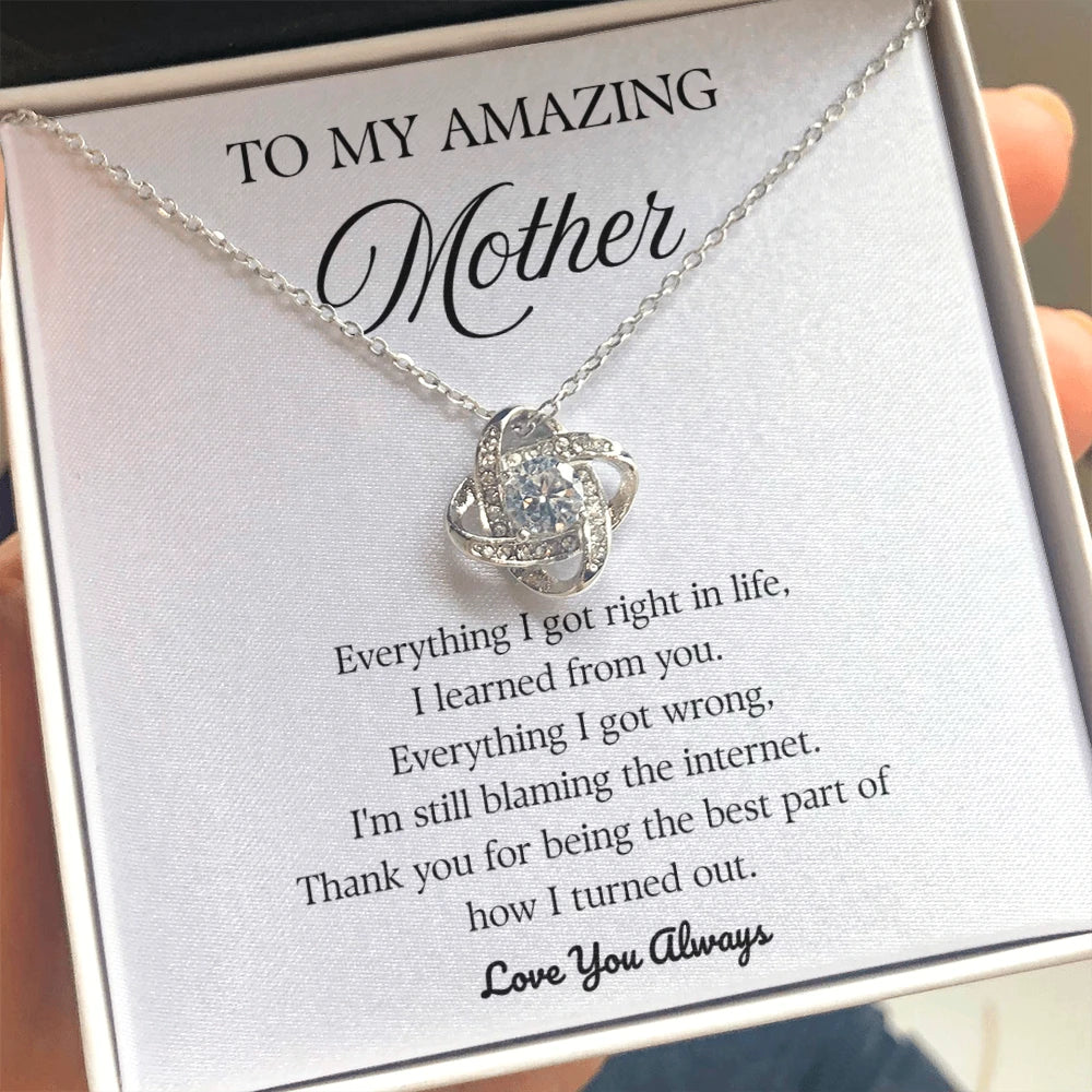 14k White Gold Love Knot Necklace for Mom Mother's Day Gift Thank You With Standard Box