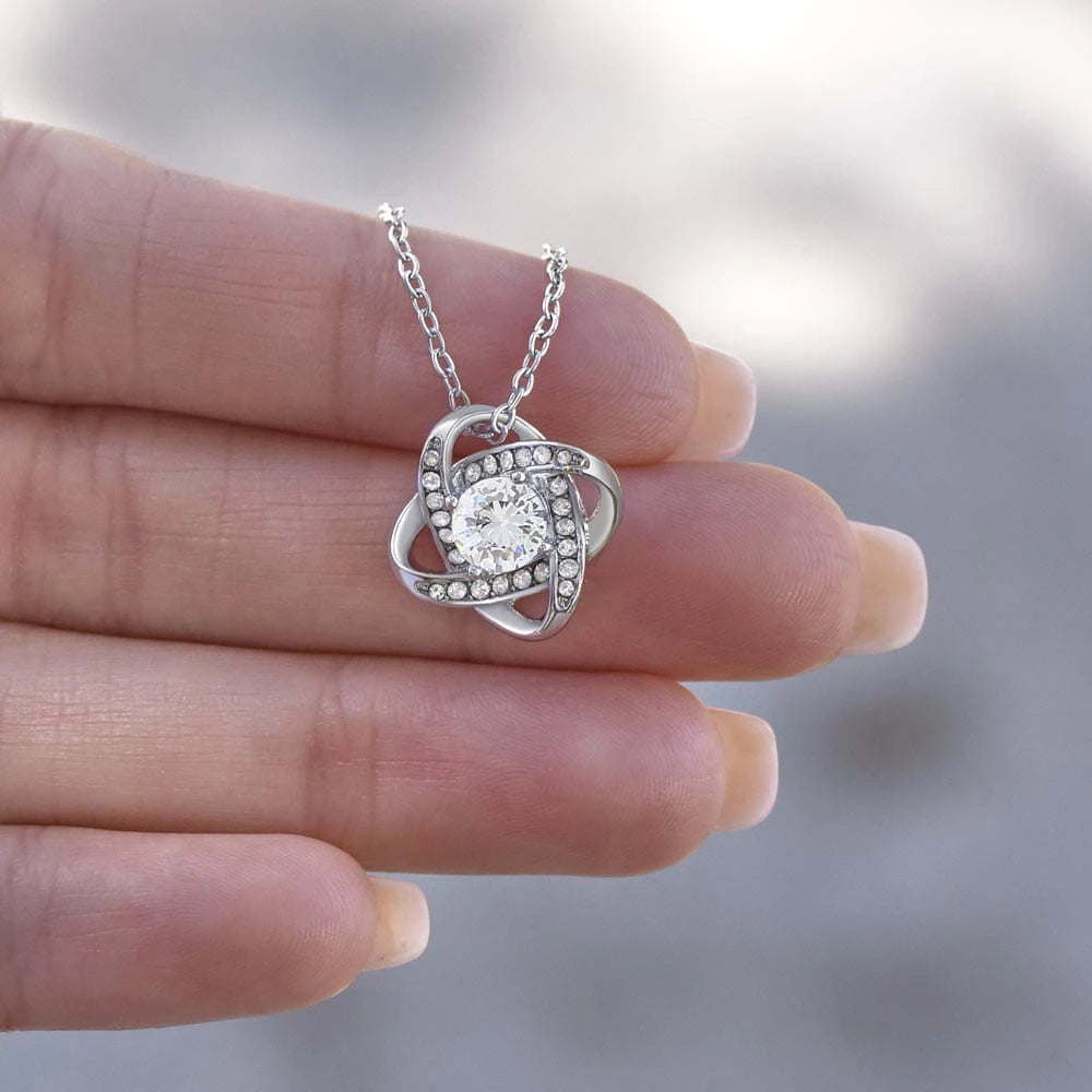 14k White Gold Love Knot Necklace for Mother So Grateful Message Card Jewelry