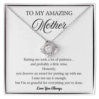 14k White Gold Love Knot Necklace for Mother So Grateful Message Card Jewelry Mother's Day Gift