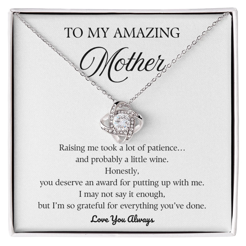 14k White Gold Love Knot Necklace for Mother So Grateful Message Card Jewelry Mother's Day Gift