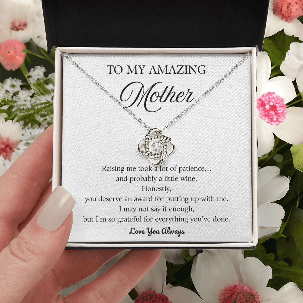 14k White Gold Love Knot Necklace for Mother So Grateful Message Card Jewelry Mother's Day Gift Standard Box