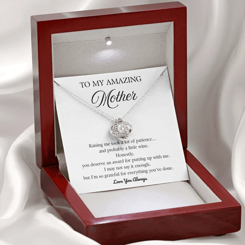 14k White Gold Love Knot Necklace for Mother So Grateful Message Card Jewelry Mother's Day Gift With Luxury Box