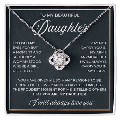 14k White Gold Love Knot Necklace for My Daughter from Dad Mom My Daughter