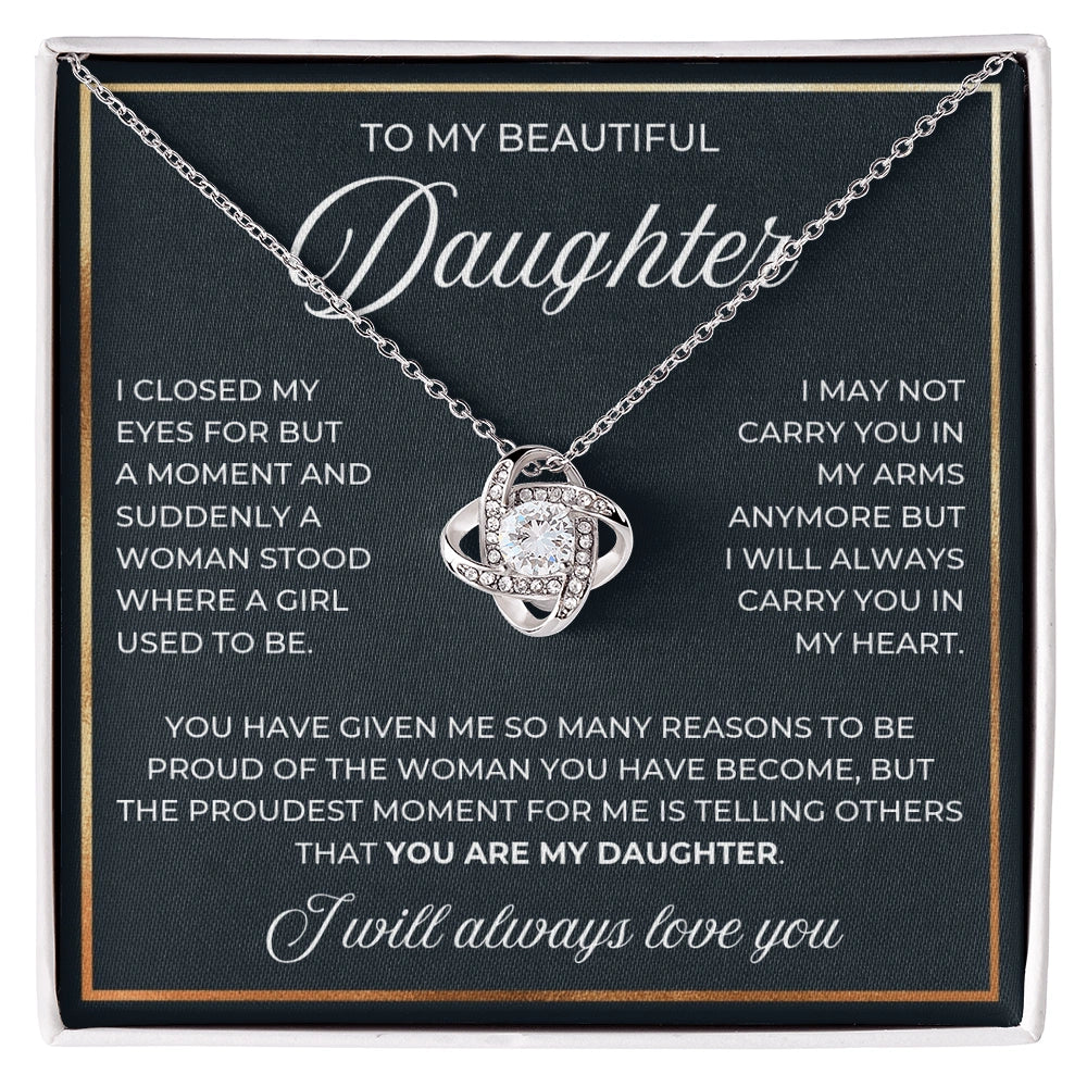 14k White Gold Love Knot Necklace for My Daughter from Dad Mom My Daughter