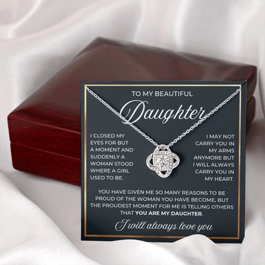 14k White Gold Love Knot Necklace for My Daughter from Dad Mom My Daughter Luxury Box