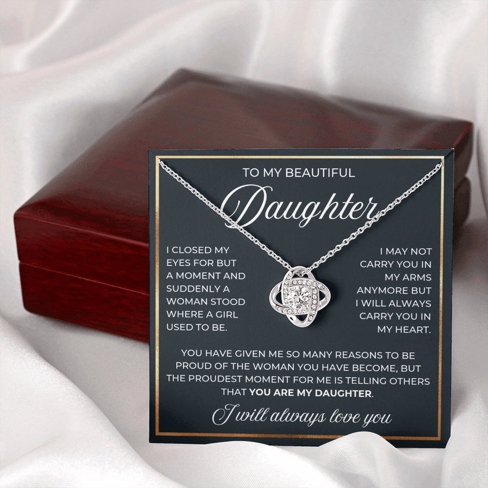14k White Gold Love Knot Necklace for My Daughter from Dad Mom My Daughter Luxury Box