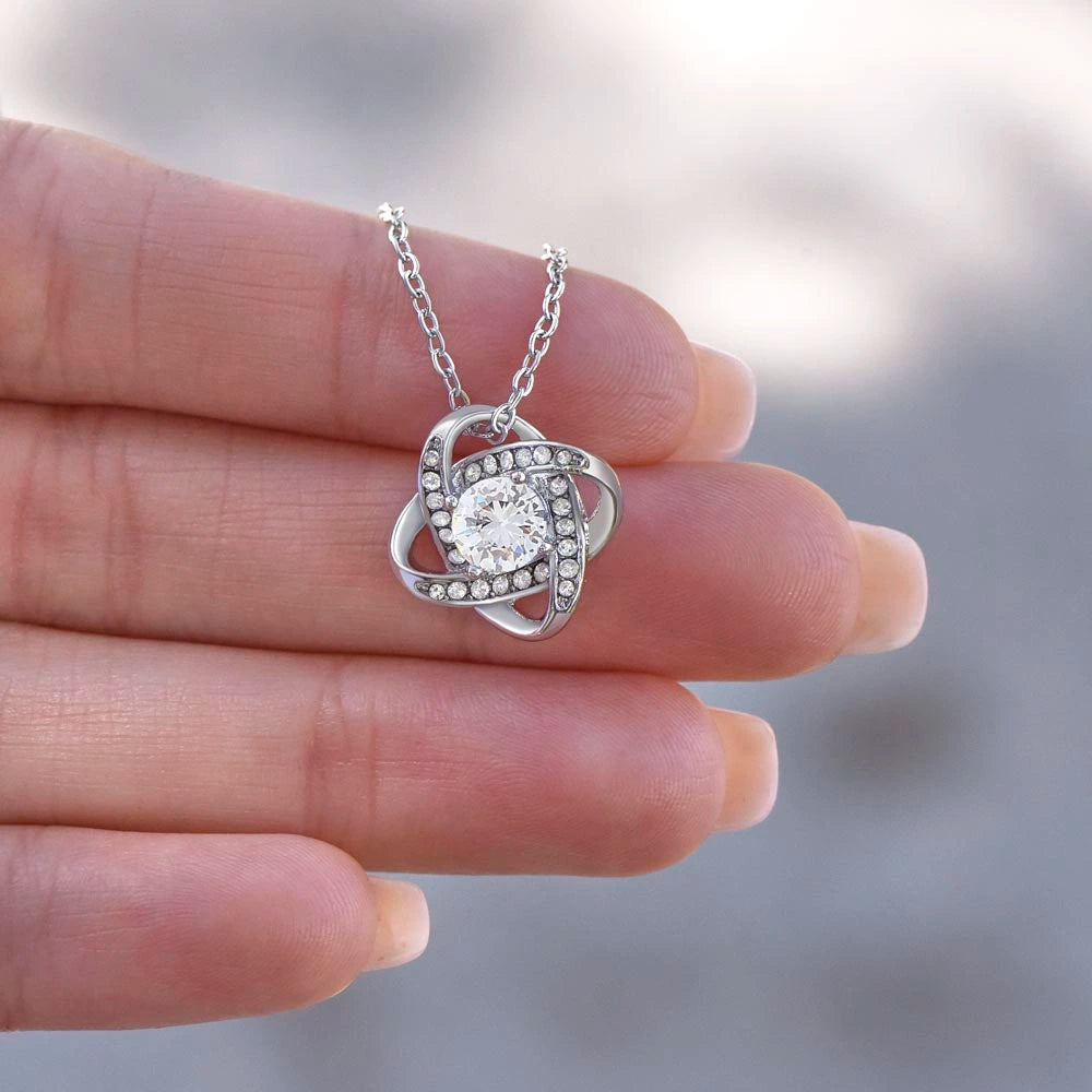 14k White Gold Love Knot Necklace for My Daughter from Dad Mom My Daughter Showcase In Hand