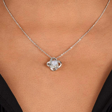14k White Gold Love Knot Necklace for My Daughter from Dad Mom My Daughter Showcase On Neck