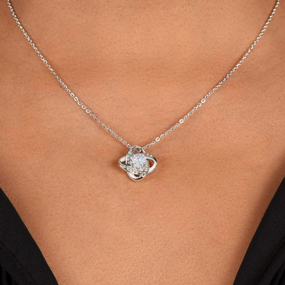14k White Gold Love Knot Necklace for My Daughter from Dad Mom My Daughter Showcase On Neck