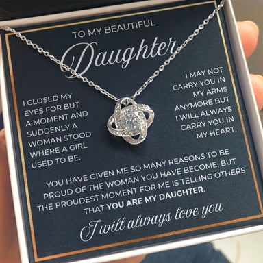 14k White Gold Love Knot Necklace for My Daughter from Dad Mom My Daughter Standard Box