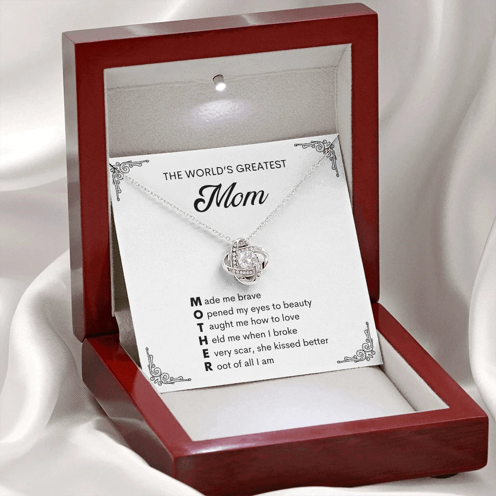 14k White Gold Mother Love Knot Necklace Message Card Jewelry with Luxury Box for Mom Mother's Day Gift