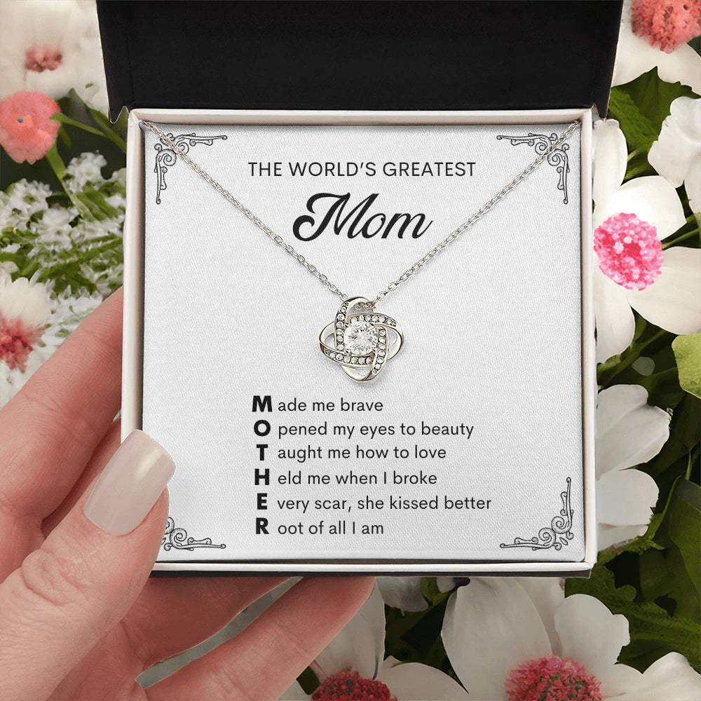 14k White Gold Mother Love Knot Necklace Message Card Jewelry with Standard Box for Mom Mother's Day Gift
