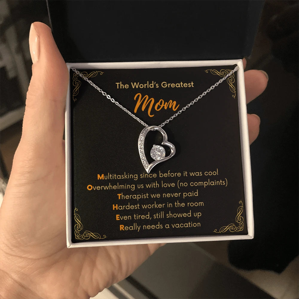 14k Yellow Gold Forever Love Necklace for Mom Mother's Day Gift Message Card Jewelry With Standard Box